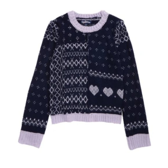 Freshman Kids' Pullover Mix Stitch Fair Isle Sweater Lavender And Navy XL NWT - Picture 1 of 4